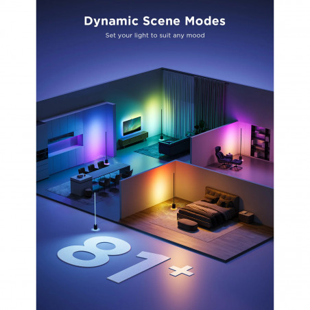 Подова Smart LED лампа Govee Floor Lamp Pro RGBICWW H6079, 170 см, 48W, 2100 lm, 6500K, Wi-Fi, Bluetooth, Govee Home, Черен