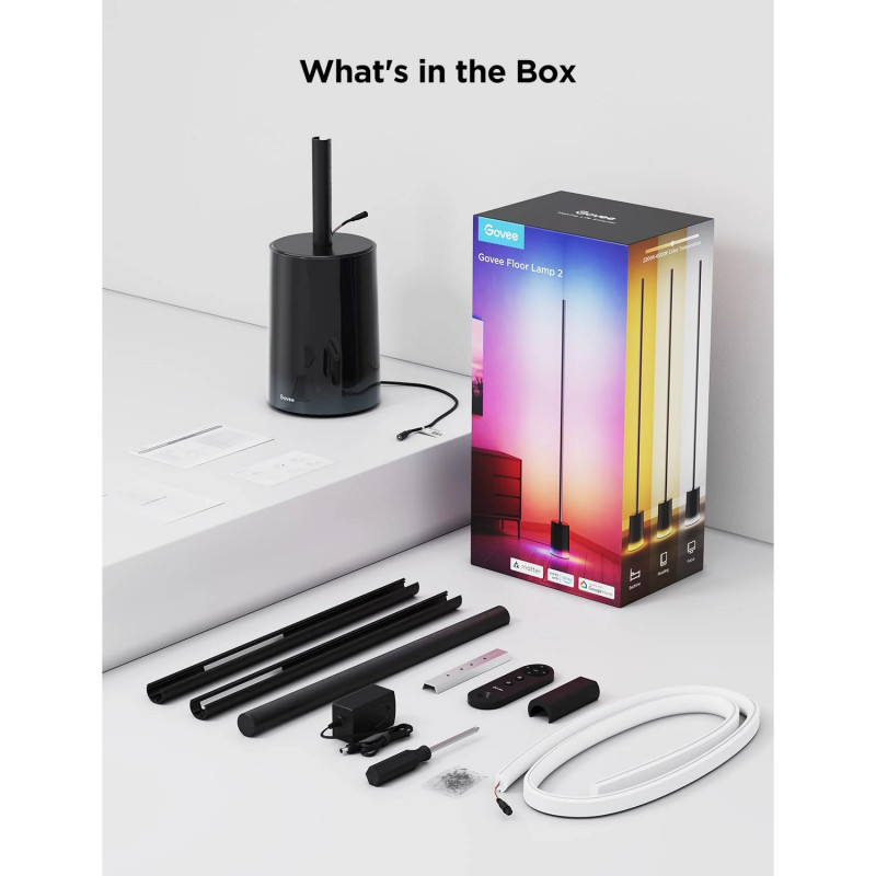 Подова Smart LED лампа Govee Floor Lamp 2 RGBICWW H607C, 152 см, 30W, 1725 lm, 6500K, Wi-Fi, Bluetooth, Govee Home, Черен