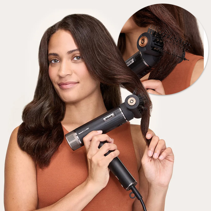 Сешоар за стилизиране на коса 3в1 Shark SpeedStyle Pro HD731EU, 1750W, 3 скорости, 4 темп, Coanda, iQ разпознаване на накрайника, Защита на скалпа, Черен