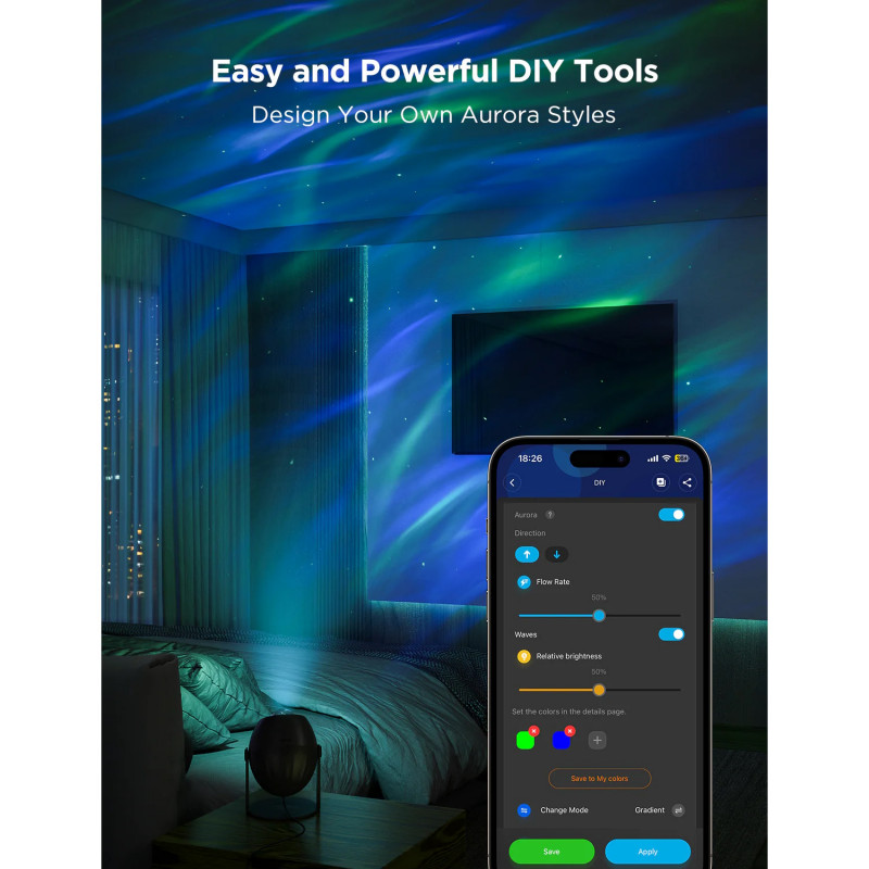 Smart лампа тип проектор за звезди Govee Star Light Projector H6093, 12W, RGBW, Гласово управление, Wi-Fi, Bluetooth, Черен