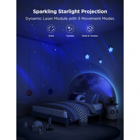 Smart лампа тип проектор за звезди Govee Star Light Projector H6093, 12W, RGBW, Гласово управление, Wi-Fi, Bluetooth, Черен