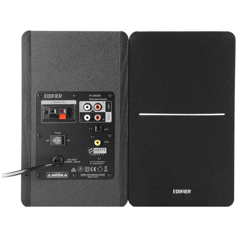Тонколони Edifier R1280DB BL 2.0, 42W RMS, Bluetooth V5.1, 2 RCA, Активен кросоувър, Регулатор на бас и високи, Черен