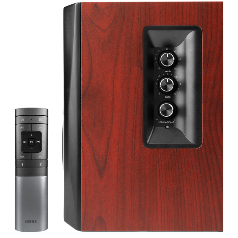 Аудио система Edifier S350DB, 150W RMS, 8" субуфер, 2x3.5" трептящи драйвери, 3/4" туитъри, Bluetooth 5.1, Дистанционно управление, MDF корпус, Кафяв