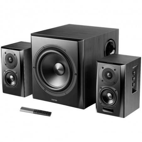 Тонколони Edifier S351DB 2.1, 150W RMS, Bluetooth V5.1, Optical, Coaxial, RCA, PC, AUX, DSP&DRC, MDF корпус, Дистанционно управление, Черен
