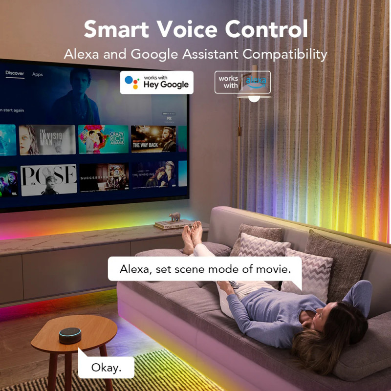 Smart LED лента Govee RGBIC H612ACD1, 24W, 5 м, RGBICW, 120 диода, Bluetooth, Wi-Fi, Черен