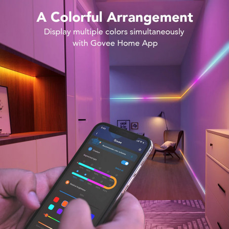 Smart LED лента Govee RGBIC H612ACD1, 24W, 5 м, RGBICW, 120 диода, Bluetooth, Wi-Fi, Черен