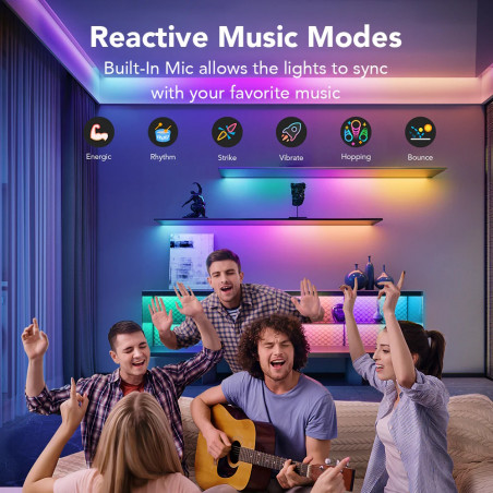 Smart LED лента Govee RGBIC H612ACD1, 24W, 5 м, RGBICW, 120 диода, Bluetooth, Wi-Fi, Черен