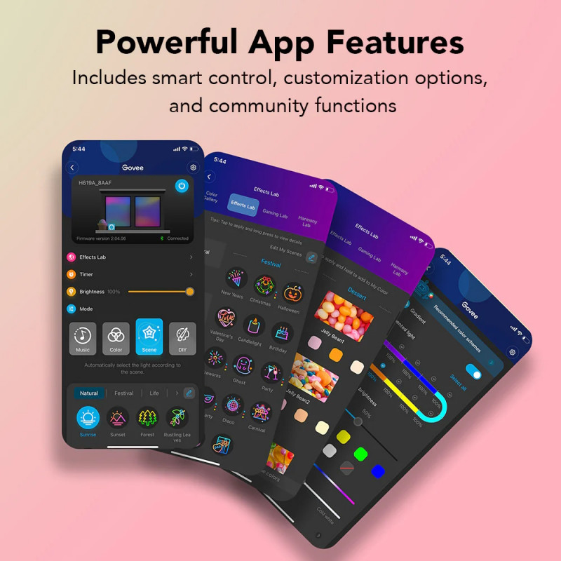 Smart LED лента Govee RGBIC H612CCD1, 36W, 10 м, RGBICW, 240 диода, Bluetooth, Wi-Fi, Черен