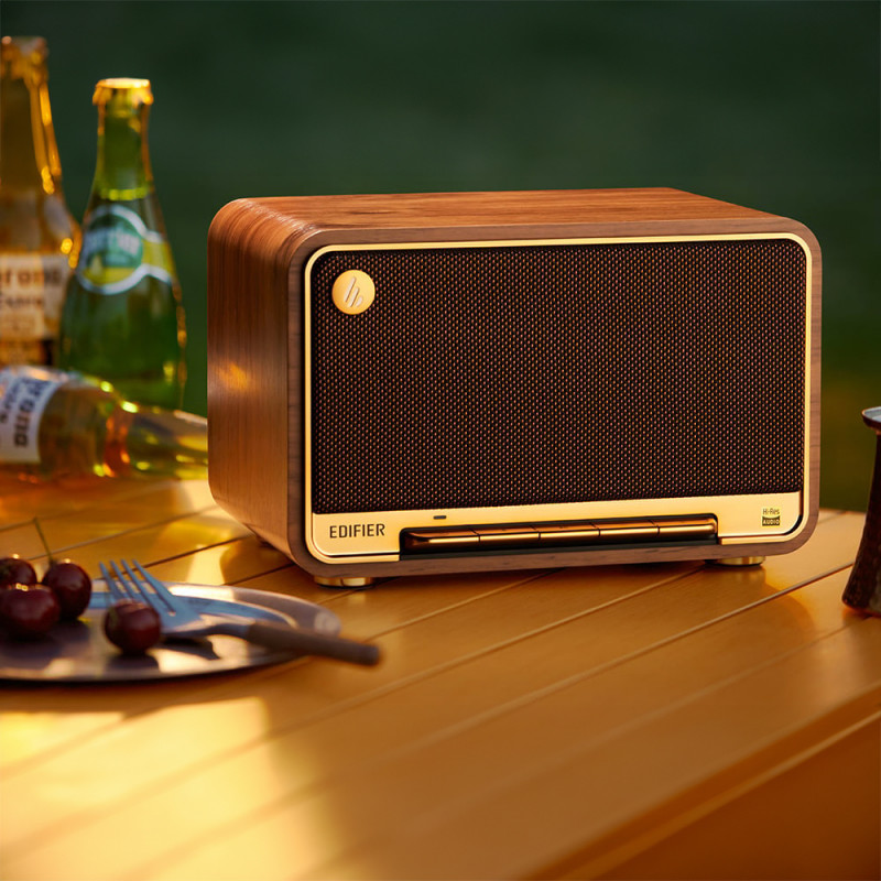 Тонколона Edifier D32 BR, 60W, 11 часа, Hi-Res Audio/Wireless, Bluetooth 5.3, Wi-Fi, Apple Airplay2, DRC, DSP,  Дървен корпус, Кафяв
