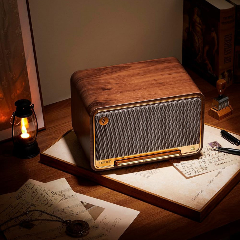 Тонколона Edifier D32 BR, 60W, 11 часа, Hi-Res Audio/Wireless, Bluetooth 5.3, Wi-Fi, Apple Airplay2, DRC, DSP,  Дървен корпус, Кафяв