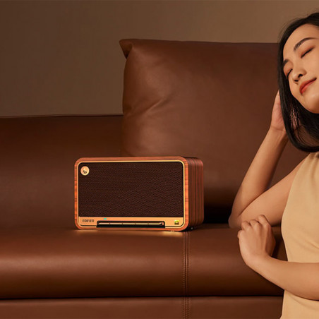 Тонколона Edifier D32 BR, 60W, 11 часа, Hi-Res Audio/Wireless, Bluetooth 5.3, Wi-Fi, Apple Airplay2, DRC, DSP,  Дървен корпус, Кафяв