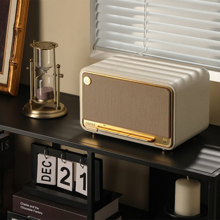 Тонколона Edifier D32 WH, 60W, 11 часа, Hi-Res Audio/Wireless, Bluetooth 5.3, Wi-Fi, Apple Airplay2, DRC, DSP,  Дървен корпус, Бял