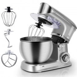 Планетарен миксер с иноксова купа Royalty Line RL-PKM1900.7, 1900W, 6.5 литра, 6 скорости + Pulse, Приставки, Сребрист