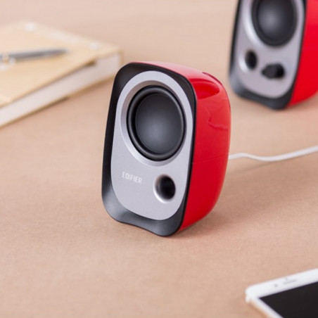 Тонколони Edifier R12U RE 2.0, 4W RMS, USB, AUX, 20 KHz, 2.25" говорители, Контрол на звука, Червен