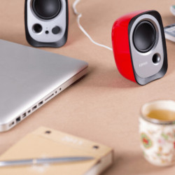 Тонколони Edifier R12U RE 2.0, 4W RMS, USB, AUX, 20 KHz, 2.25" говорители, Контрол на звука, Червен