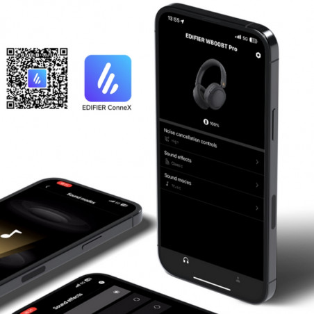 Безжични слушалки Edifier W800BT Pro BL, 40 мм, 45 часа, A.I, Динамични говорители с титаниево покритие, ANC, BT V5.4, Hi-Res, Multipoint, EQ режими, ConneX, Черен