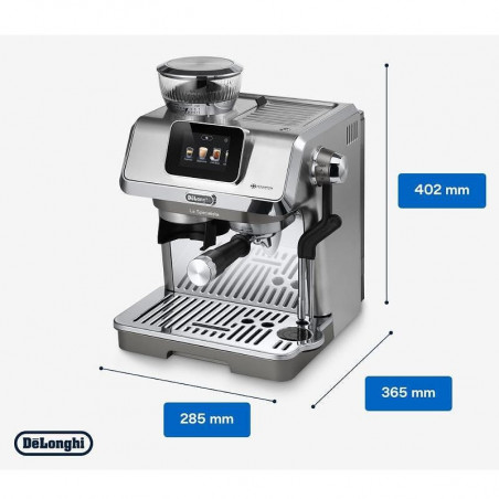 Еспресо машина DeLonghi EC9455.M La Specialista Touch, 1450W, 19 bar, 1.7 л, 4 темп, 5 нива на пяна, 15 степени на смилане, Bean adapt, Сензорен дисплей, Сребрист