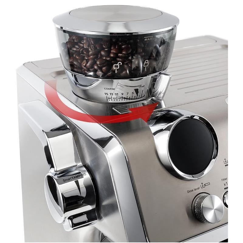 Еспресо машина DeLonghi EC9885.M La Specialista Maestro, 1450W, 19 bar, 2.5 л, 5 темп, 15 нива на смилане, Thermoblock, My LatteArt, LatteCrema, Сребрист