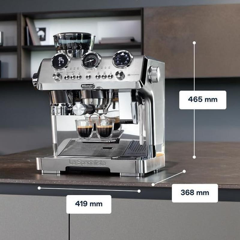 Еспресо машина DeLonghi EC9885.M La Specialista Maestro, 1450W, 19 bar, 2.5 л, 5 темп, 15 нива на смилане, Thermoblock, My LatteArt, LatteCrema, Сребрист