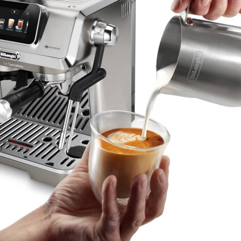 Еспресо машина DeLonghi EC9455.M La Specialista Touch, 1450W, 19 bar, 1.7 л, 4 темп, 5 нива на пяна, 15 степени на смилане, Bean adapt, Сензорен дисплей, Сребрист