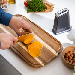 Кухненски нож Tefal K297S244, 20 см, Неръждаема стомана, Поставка с вградено точило, Предпазител за пръсти, Черен