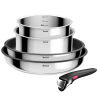 Комплект тигани и тенджери Tefal L881S504, 5 части, Неръждаема стомана, Титаниево незалепващо покритие, Фурна до 250°C, Подвижна дръжка, Индукция, Инокс