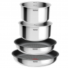 Комплект тигани и тенджери Tefal L881S504, 5 части, Неръждаема стомана, Титаниево незалепващо покритие, Фурна до 250°C, Подвижна дръжка, Индукция, Инокс