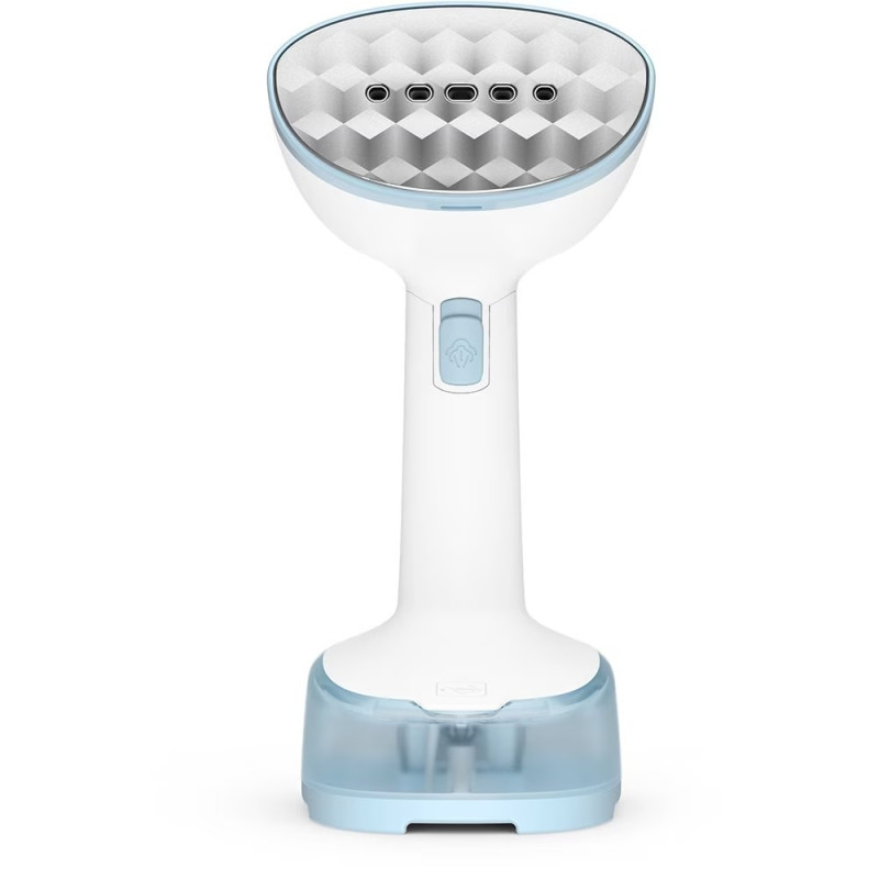 Уред за гладене с пара Tefal DT3041E1, 1300W, 0.12 л, 20 г/мин, Вертикално гладене, Керамична плоча, Сгъваем, Бял/син