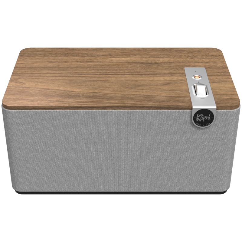 Тонколона Klipsch The Three Plus Walnut, 120W, 2.1, 45Hz, USB+USB-C, Type-A, RCA, Bluetooth, Мобилно приложение, Орехово дърво/сив