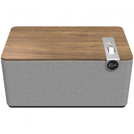 Тонколона Klipsch The Three Plus Walnut, 120W, 2.1, 45Hz, USB+USB-C, Type-A, RCA, Bluetooth, Мобилно приложение, Орехово дърво/сив