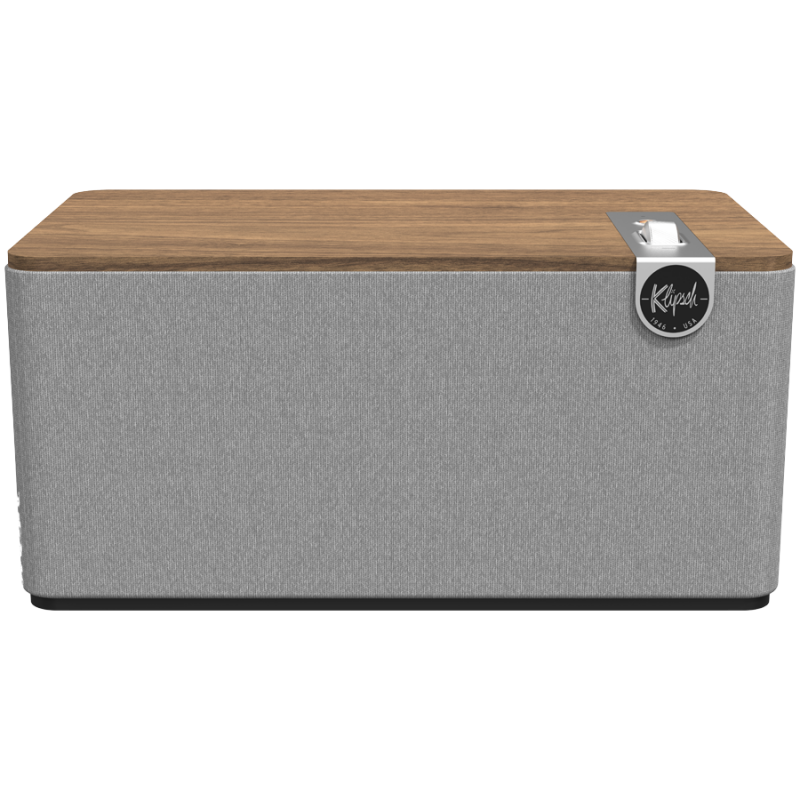 Тонколона Klipsch The Three Plus Walnut, 120W, 2.1, 45Hz, USB+USB-C, Type-A, RCA, Bluetooth, Мобилно приложение, Орехово дърво/сив