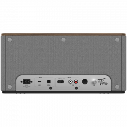 Тонколона Klipsch The Three Plus Walnut, 120W, 2.1, 45Hz, USB+USB-C, Type-A, RCA, Bluetooth, Мобилно приложение, Орехово дърво/сив