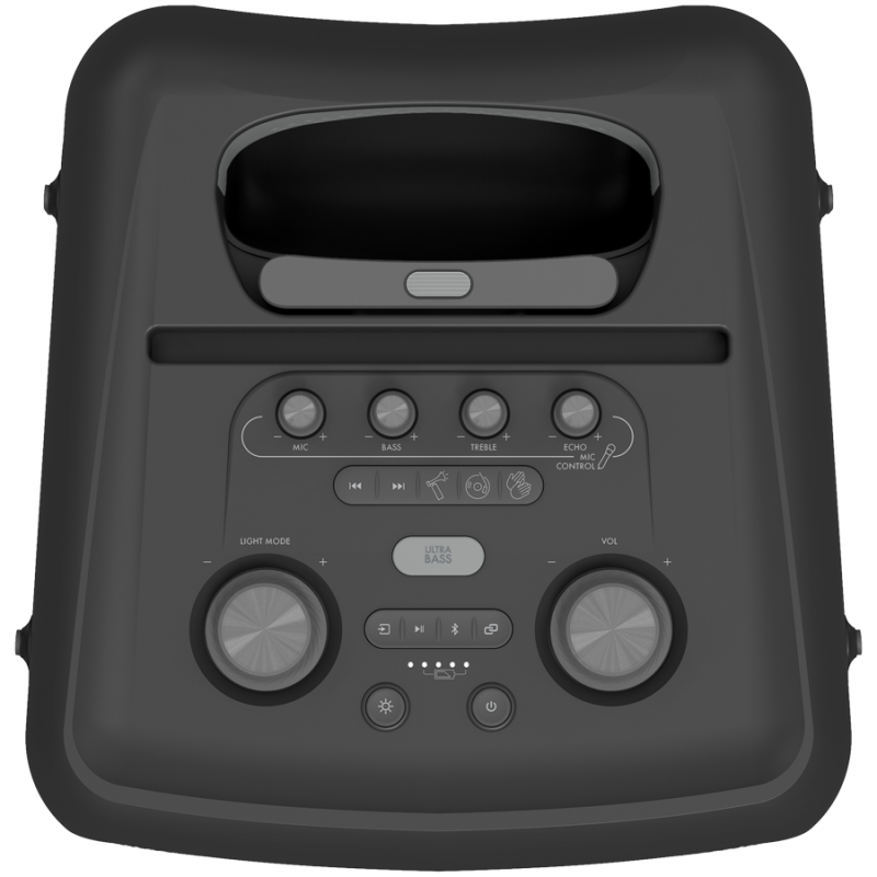 Преносима аудио система Klipsch Miami Black, 18 часа, 5000 mAh, Bluetooth 5.2, AUX, USB, Daisy Chain, Ultra Bass, Party Link, Караоке, Микрофон, Черен