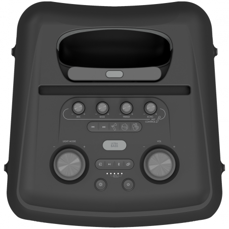 Преносима аудио система Klipsch Miami Black, 18 часа, 5000 mAh, Bluetooth 5.2, AUX, USB, Daisy Chain, Ultra Bass, Party Link, Караоке, Микрофон, Черен