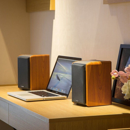 Тонколони Edifier R1010BT BR, 24W RMS, 2x RCA, Bluetooth 5.1, 4 говорителя, Копринена мембрана, Дървен корпус, Активни, Кафяв