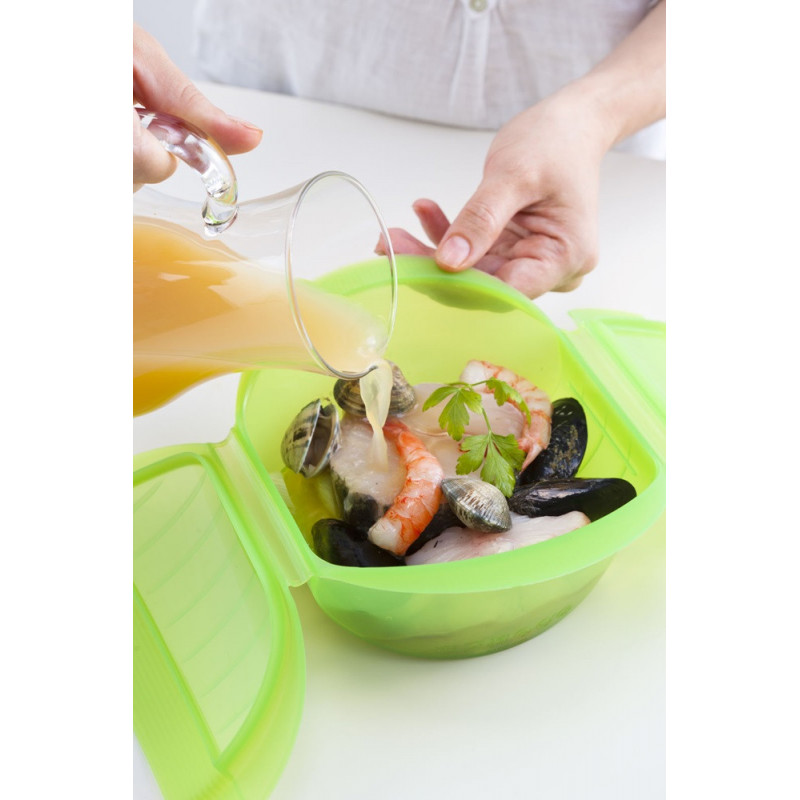 Съд за готвене на пара в микровълнова Lekue 1009027, 500 мл, 1-2 порции, Платинен силикон, Зелен