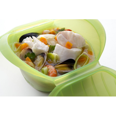 Съд за готвене на пара в микровълнова Lekue 1009027, 500 мл, 1-2 порции, Платинен силикон, Зелен