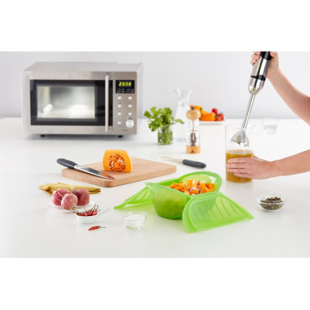 Съд за готвене на пара в микровълнова Lekue 1009027, 500 мл, 1-2 порции, Платинен силикон, Зелен