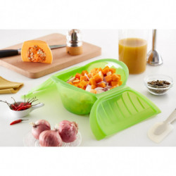 Съд за готвене на пара в микровълнова Lekue 1009027, 500 мл, 1-2 порции, Платинен силикон, Зелен