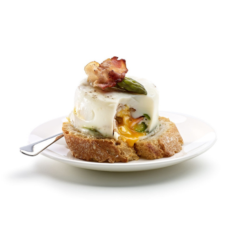 Уред за приготвяне на яйце в микровълнова Lekue 1009028, 100 мл, За 1 яйце, Платинен силикон, Прозрачен/Червен