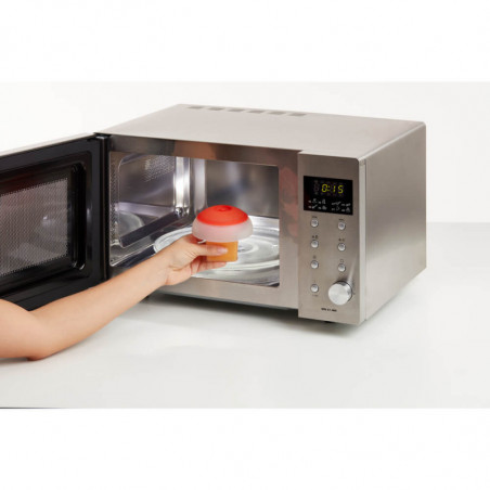 Уред за приготвяне на яйце в микровълнова Lekue 1009028, 100 мл, За 1 яйце, Платинен силикон, Прозрачен/Червен