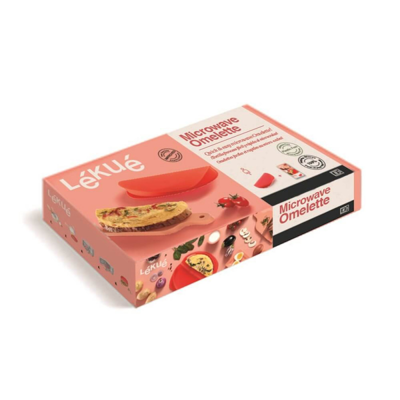 Съд за приготвяне на омлет в микровълнова Lekue 1009029, 23х10х3.5 см, Платинен силикон, От -60 до +220C, Прозрачен/Червен