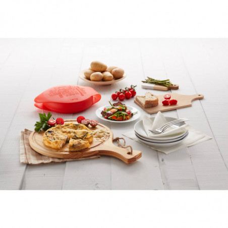 Съд за приготвяне на омлет в микровълнова Lekue 1009030, 25х19х5 см, Платинен силикон, От -60 до +220C, Прозрачен/Червен