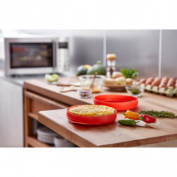 Съд за приготвяне на омлет в микровълнова Lekue 1009030, 25х19х5 см, Платинен силикон, От -60 до +220C, Прозрачен/Червен