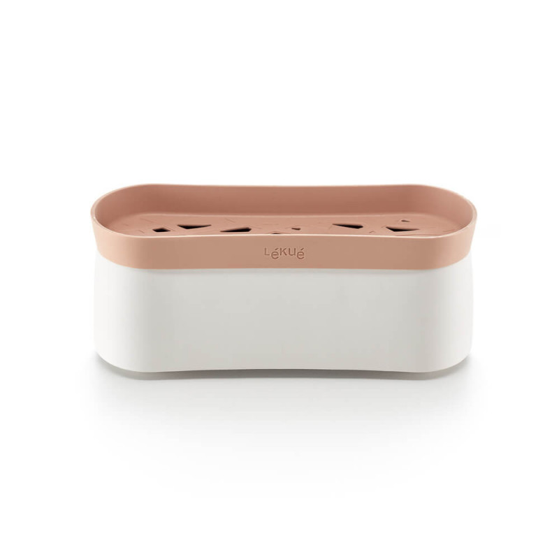 Съд за готвене на паста в микровълнова Lekue 1009032, 1.5 литра, 28x11x11.2 см, Платинен силикон, От -20 до +100C, Бял/Кафяв