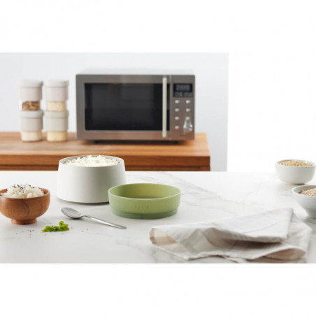 Съд за готвене на ориз и киноа в микровълнова Lekue 1009033, 1 литър, До 4 порции, 17.8x13 см, -20 до +100C, Бял/Зелен