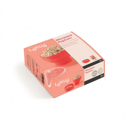 Купа за приготвяне на пуканки в микровълнова Lekue 1009035, 2.8 литра, Ø20x14.5 см, До 3 души, -60 до +220C, Червен