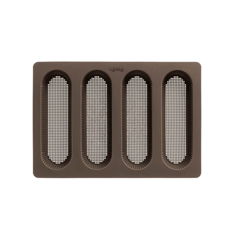 Форма за печене на багети Lekue 1009039, 29x20x2 см, 600 мл, 4 отделения, Платинен силикон, От -60 до +220C, Кафяв