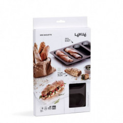 Форма за печене на багети Lekue 1009039, 29x20x2 см, 600 мл, 4 отделения, Платинен силикон, От -60 до +220C, Кафяв