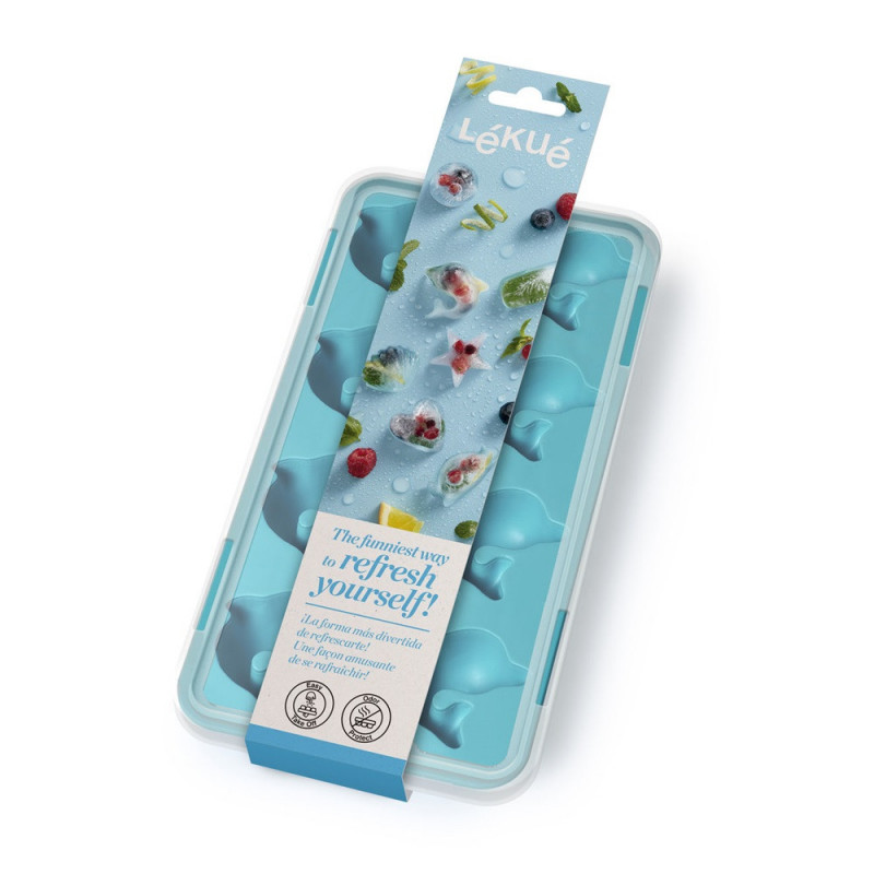 Форма за лед с капак Lekue 1009042, 22х11х2.3 см, 11 Делфина, -40 +60°C, Син